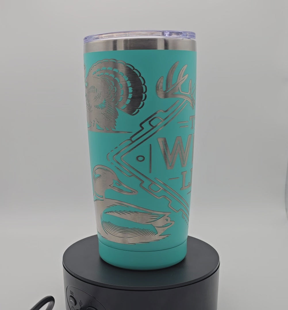 20oz Teal Tumbler The Wild Life Theme Full Wrap Laser Engraved