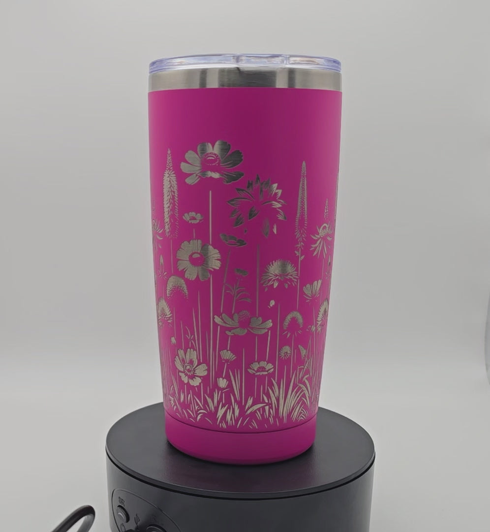 20oz Tumbler Flower Design Full Wrap Laser Engraved